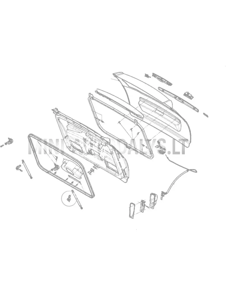 Kreisās puses aizmugurējo durvju atbalsta demferis Ligier JS50/JS50L